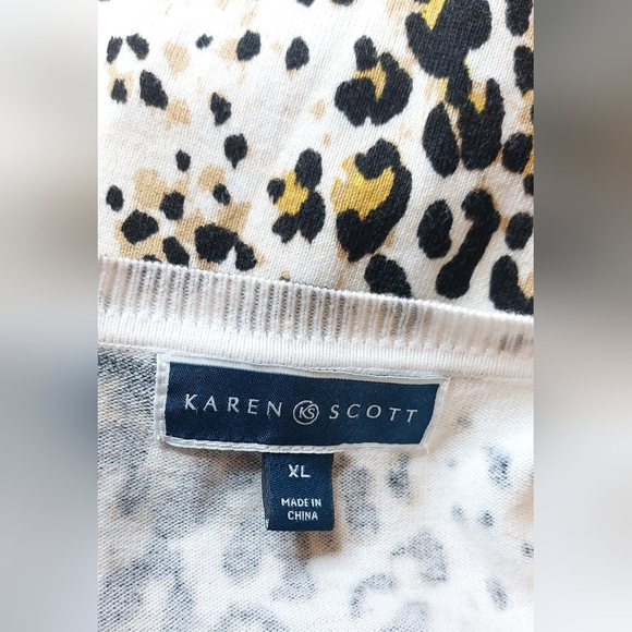 Karen Scott Cheetah Animal Print Button Cardigan Size XL Long Sleeve Sweater - Picture 7 of 10